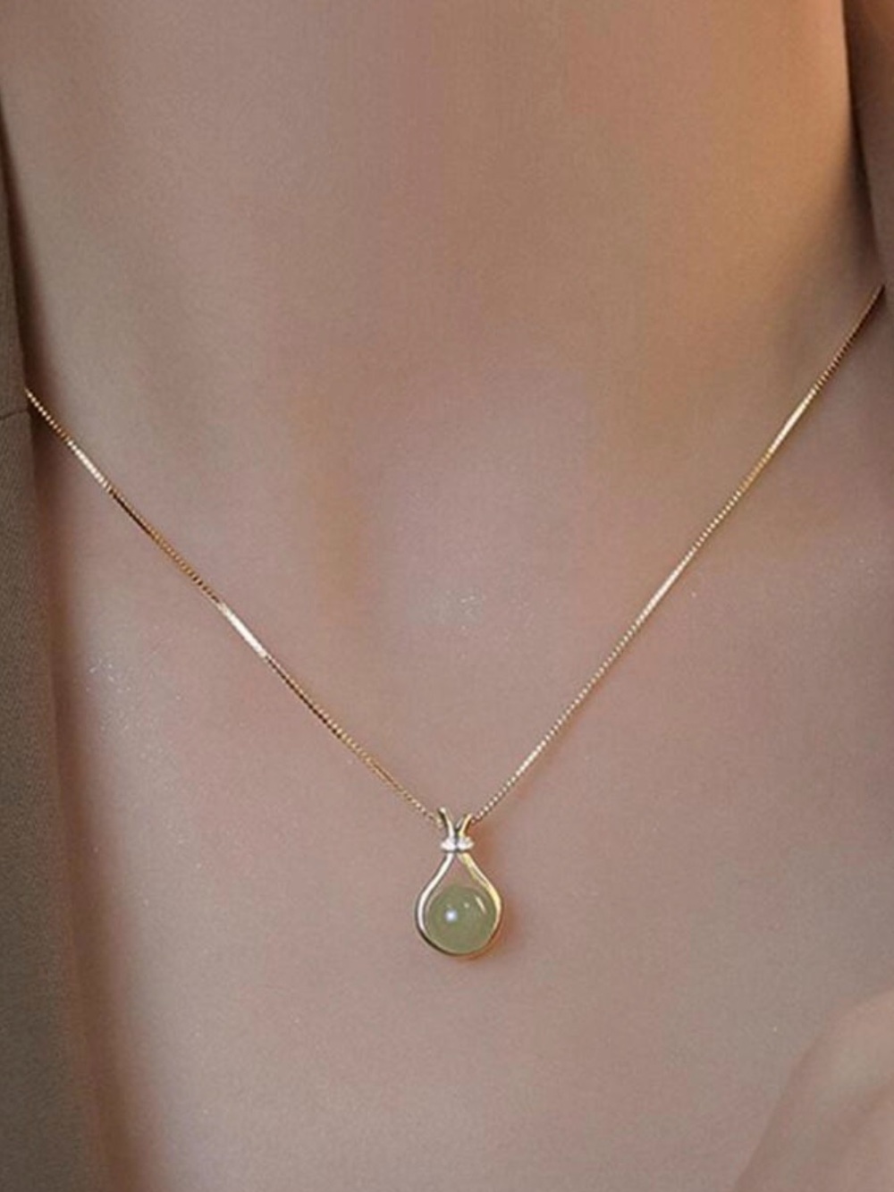 Gold Jade Sphere Pendant Necklace - Elegant Women’s Jewelry